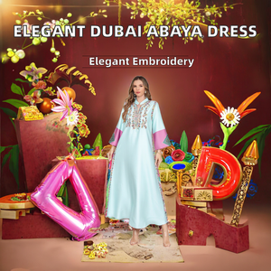 New Casual Women's Polyester Abaya <b>Robe</b> Cross-Border Dubai Dress Embroidered Rope Long Elegant Middle Eastern Muslim Eid Summer - Product Image 2