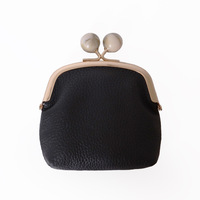 Tas Clutch Kompak Kulit Asli Motif Litchi Unisex Dompet Perhiasan dengan Kancing Mini Tempat Uang Koin Organizer Lipstik Segar