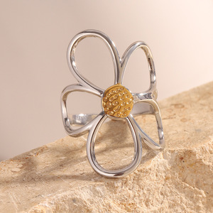Stainless Steel 18K Gold Plated Hollow Flower Open <b>Ring</b> Minimalist Floral <b>Statement</b> Finger <b>Ring</b> For Women Trendy Daily Jewelry - Product Image 4