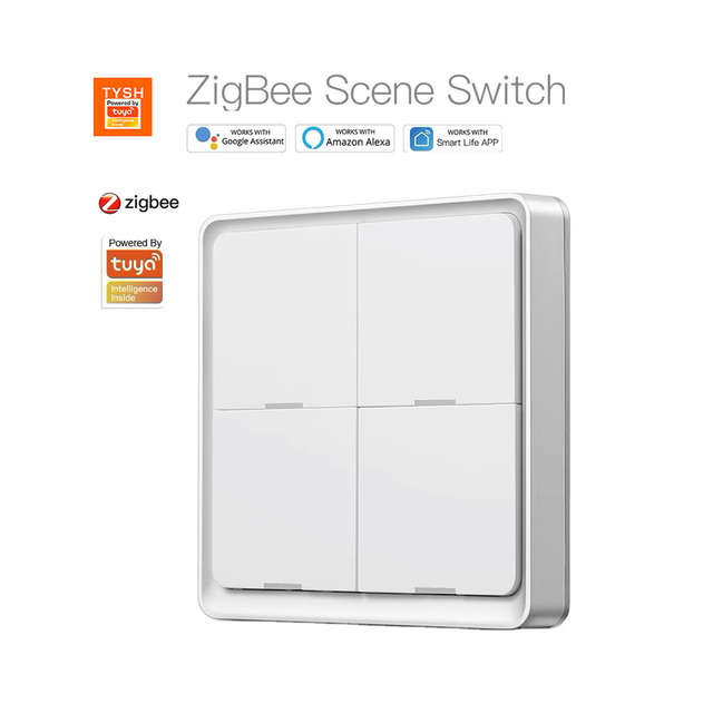 TYSH Zigbee 4 Gang Tuya Smart Home Phone Controlled Wireless Remote Control Scenario Scene Switch
