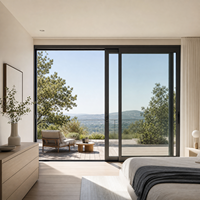 Porte coulissante de patio à double vitrage en verre trempé à cadre fin, en aluminium commercial, insonorisée, pour balcon, espace extérieur, jardin, intérieur