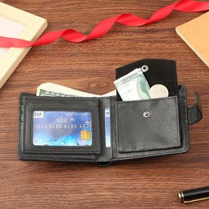 Portefeuille court en cuir PU pour homme avec fermeture éclair et bouton-pression, porte-monnaie à deux volets, logo personnalisé, cadeau pour une utilisation promotionnelle - Product Image 3