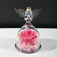 Grosir bunga yang diawetkan warna mawar di sudut malaikat kubah kaca untuk hadiah ulang tahun Hari Valentine hadiah Hari Ibu