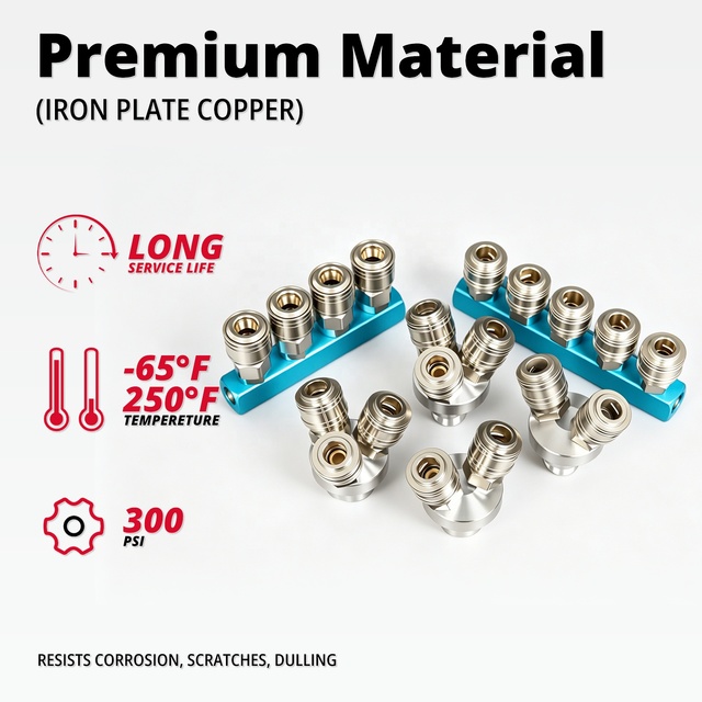 Gainnow German-Style Straight Four-Way Pneumatic Quick Coupler 1/4" Air Hose Splitter Manifold 6.5cm ISO CE RoHS Factory Price