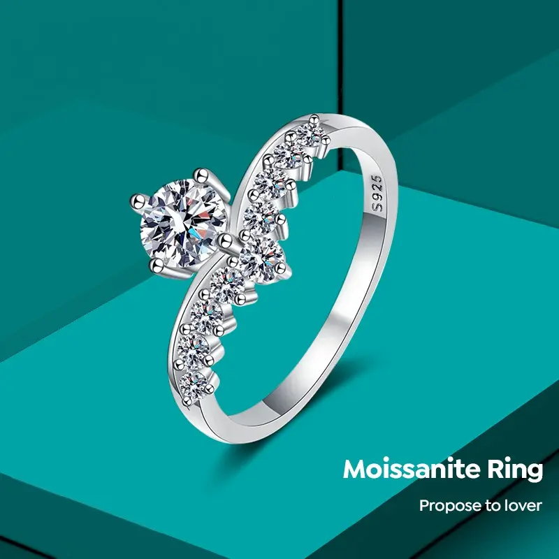 लक्जरी गहने हीरा 0.5ct Moissanite होला क्लासिक दौर शादी के छल्ले डी सगाई महिला के लिए 925 स्टर्लिंग चांदी वीवीएस