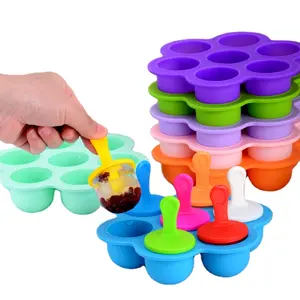 Baby Food Storage Container Ice Cream Ball Maker With Lid Tools Silicone Popsicle Mold 7-cavity DIY Ice Pop Mold