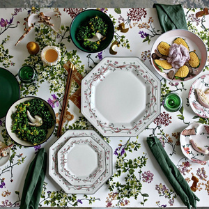 Assiette en céramique octogonale de style nordique vintage, décor florale rustique, service de vaisselle pour les fêtes, prix bas, porcelaine - Product Image 2