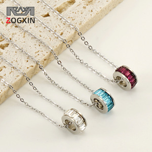 Stainless Steel Necklace With Round Crystal Pendant For Women Clavicle Chain Light Luxury Jewelry Gift Occasion ZN628 - Product Image 2