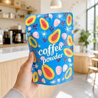 Groothandel heldere op maat bedrukte staande Mylar zakjes met levendige cartoon fruitprint voor instant koffiepoeder retailverpakking