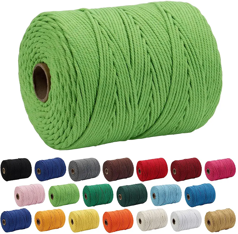 Corda in puro cotone di colore naturale sfuso per imballaggio personalizzato con struttura a 3 fili corda in cotone 2mm-20mm