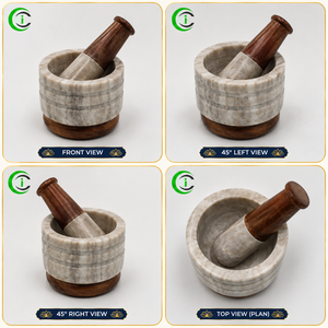 Ensemble mortier et pilon en marbre gris écologique fait main, base avec manche en bois de 5 pouces, broyeur de cuisine de luxe pour poivre et graines, design créatif - Product Image 3