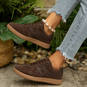 Baskets de sport vintage en <span class=keywords><strong>cuir</strong></span> véritable <span class=keywords><strong>marron</strong></span> pour <span class=keywords><strong>femme</strong></span> - Nouveauté 2026, chaussures de sport décontractées plates à lacets, polyvalentes, blanches - Product Image 3