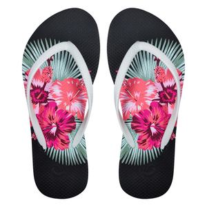 Vente en gros de tongs tropicales à fleurs pour femmes, imprimé hibiscus, sandales de plage, semelle sandwich, tongs d'été, logo personnalisé - Product Image 2