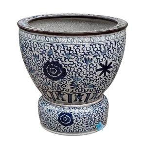 RXGB03-A-LD Cuenco de porcelana de 26 pulgadas con esmalte craquelado azul y blanco entrelazado, diseño floral de peonías, estilo chino, con <span class=keywords><strong>maceta</strong></span> a juego y accesorios separados - Product Image 1
