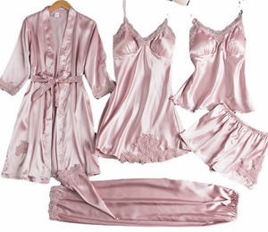 Ensemble <span class=keywords><strong>de</strong></span> vêtements <span class=keywords><strong>de</strong></span> nuit pour femmes en soie glacée respirante, élégant et sexy, pour la maison, été, sans manches, léger, <span class=keywords><strong>grande</strong></span> <span class=keywords><strong>taille</strong></span>, cinq pièces, avec <span class=keywords><strong>peignoir</strong></span> - Product Image 1