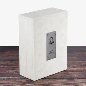 Caja de embalaje personalizada para Perfume, placa de Metal rígida de cartón con relieve de cuero PU
