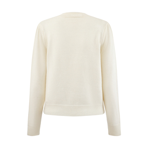 2024 Xu Hướng Mới Tùy Chỉnh Người Phụ Nữ Dài Tay Áo Hàng Đầu Crew Cổ Trắng Áo Thun Thêu Áo Len Với Kim Cương - Product Image 3