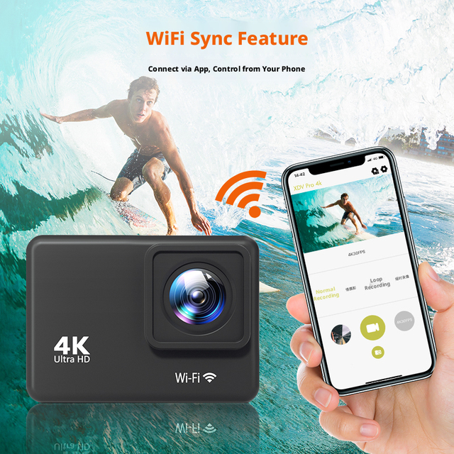 DLC 4K Ultra HD 24MP 30M Deep Waterproof Dual Mode Action Camera 170 Wide Angle EIS Stabilization WiFi Remote Control Car Dash