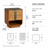 Table de chevet moderne de luxe en bois de palissandre à 2 tiroirs, table de chevet cannelée avec plateau en marbre et étagère ouverte, pour villa et hôtel, OEM/ODM