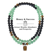 Collier en perles d'aventurine verte naturelle de 8 mm, obsidienne, avec pendentif œil de tigre, bijoux pour homme pour la manifestation de l'argent, du succès et de la prospérité