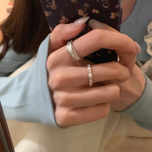 S925 Sterling Silver <b>Ring</b> Geometric Textured Design Adjustable For Women Everyday Wear - Product Image 2