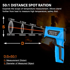 เครื่องวัดอุณหภูมิอินฟราเรดดิจิตอลอุตสาหกรรม แบบไม่สัมผัส ช่วงวัด -50~800 องศาเซลเซียส ความแม่นยำ 2 องศาเซลเซียส ใช้แบตเตอรี่ AAA แบบพกพา ODM - Product Image 3