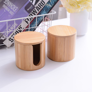 Tarro de almacenamiento de madera redondo minimalista moderno para desmaquillador de condimentos de té o almacenamiento de papel de seda bambú Natural - Product Image 4
