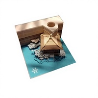 Modèle miniature de bâtiment en papier 3D sculpté au laser fait main, art populaire, bloc-notes créatif, ornement de bureau, coffret cadeau
