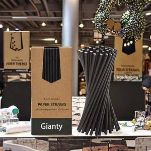 Customized Eco-Friendly 197mm Black Biodegradable Paper <strong>Drinking</strong> <strong>Straws</strong> With Logo For Home &amp; Bar Use Bubble Tea Accessories - Product Image 2