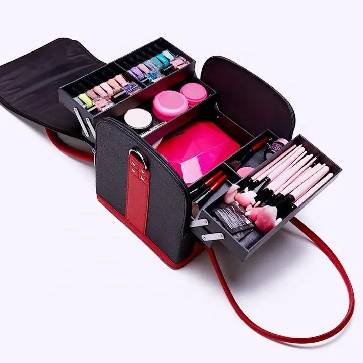 Cosmetics Case Nail Makeup Handbag Organizer Ladies' Beauty Box Large Multilayer Clapboard Box Portable Pretty Suitcase