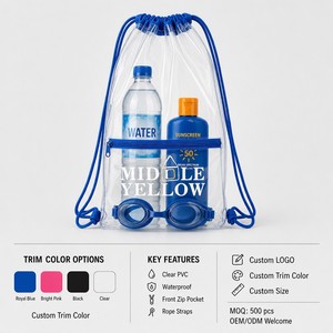 Custom Clear PVC Drawstring <b>Bag</b> <b>Waterproof</b> Pool <b>Bag</b> 3 Colors OEM Transparent Cinch Sack for Beach <b>Swim</b> Outdoor Wholesale - Product Image 3