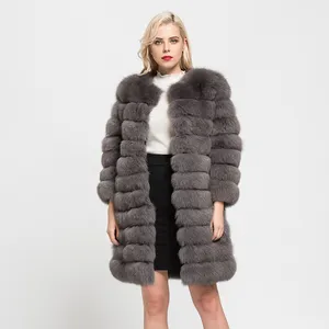 Luxury 11 Rows Plus Size Women Coats Crop Sleeves Long Winter Real Fox Fur Coat