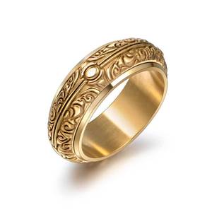 Men's <b>Ring</b> Unique Classic Pattern Titanium Steel Vintage Gold Plated Two Tone Stainless Steel Wedding Band A1049 - Product Image 5