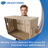 Caisse en plastique pliable avec couvercle, aspect bois, ventilée, empilable, boîte de rangement pliable, couleur personnalisée disponible