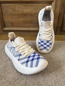 Zapatillas casuales para hombre con cordones, tejido de punto a cuadros azul y blanco, parte superior de malla transpirable, suela exterior de EVA, zapatos casuales para mujer de alta calidad - Product Image 2