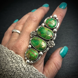 Anillo de Plata de Ley 925 con Turquesa Verde Natural de Alta Calidad, Engastado en Bisel, Hecho a Mano, Anillo de Diseño - Product Image 2