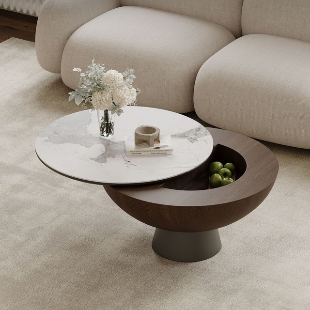Circular Storage Coffee Table Creative Rotation to Open Large Capacity Small Apartment High-end Multifunctional Coffee Table