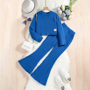 Fashion Popular Spring Girls clothing Sets Knit Solid Long Sleeve 2 Piece Sets for 8-12 years Children's Clothes