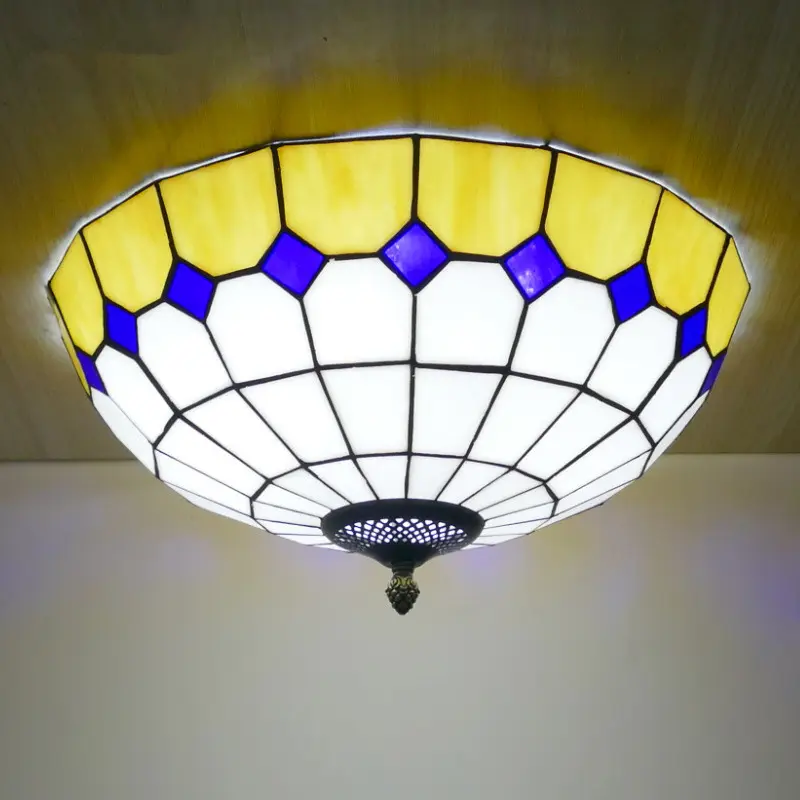 Tiffany Ceiling Light Mediterranean Sea Bedroom Study Modern Creative Bar Counter Corridor Colored Glass Ceiling Light