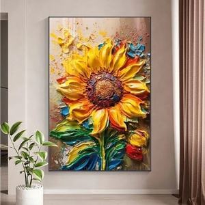 Pintura al Óleo Pintada a Mano, Pintura Digital <span class=keywords><strong>de</strong></span> Girasoles <span class=keywords><strong>de</strong></span> <span class=keywords><strong>Van</strong></span> <span class=keywords><strong>Gogh</strong></span>, Soporte <span class=keywords><strong>de</strong></span> Lino, Arte <span class=keywords><strong>de</strong></span> Pared Interior para la Entrada del Hogar - Product Image 1