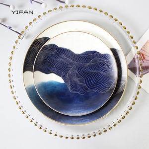 Service de vaisselle en porcelaine fine motif ciel étoilé bleu – Assiettes en céramique pour décoration de table lors d'événements et fêtes en extérieur - Product Image 4