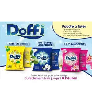 Polvere detergente di marca DOFFI e MAGICO per il paese sudamericano, perù, Bolivia