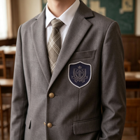 Ensemble de costume blazer et pantalon/jupe gris style preppy britannique pour garçons et filles, uniforme scolaire pour élèves du primaire et du secondaire, tenue de classe formelle unisexe