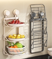 Étagère de rangement murale multifonctionnelle en métal pliable, à ventouse, pour cuisine domestique, rangement alimentaire, trois niveaux, durable, moderne