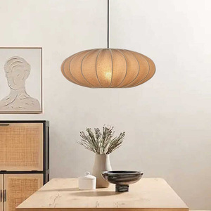 Lampe suspendue ronde en tissu de style Wabi Sabi japonais, base d'ampoule E27, pour restaurant, chambre à coucher, salon, salon de thé, d'inspiration Zen - Product Image 2