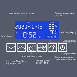 Miroir de salle de bain intelligent en verre trempé LED durable, miroir de salle de bain intelligent étendu avec lumières LED, anti-buée - Product Image 3