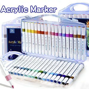 Marqueurs acryliques 12/24 couleurs, pointe bille, sans danger pour la peau, haute couvrance, corps triangulaire, sans bavure pour les séances de dessin longues - Product Image 1
