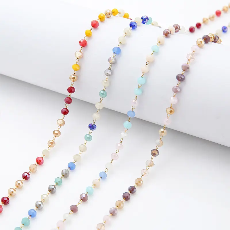 3mm Colorful Beaded Crystal Chain 18k Jewelry Accessories Mobile Phone Chain Handmade Mixed Color Bracelet Chain DIY