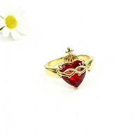 Bague en cristal rouge plaqué or 18 carats, ajustable, avec motif croix religieuse et couronne