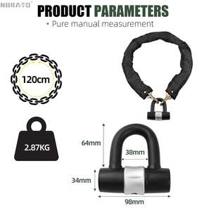 Serrure à chaîne de moto de vélo en acier au carbone robuste de 120cm de <span class=keywords><strong>long</strong></span> avec fonction <span class=keywords><strong>antivol</strong></span> à 2 touches en <span class=keywords><strong>U</strong></span> - Product Image 5